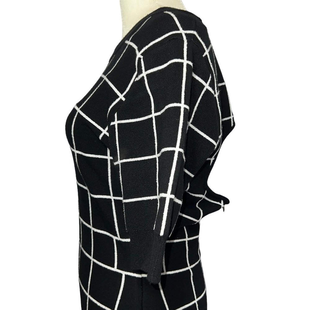 MILLY Black & White Windowpane Knit A-Line Dress – Open Back – Size M - Picture 11 of 16